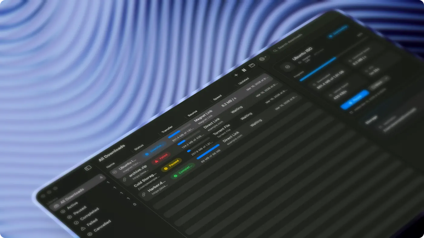 Harbor showing the downloads sidebar and download detail view